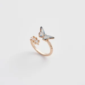 Fable England Enamel Blue Butterfly Ring