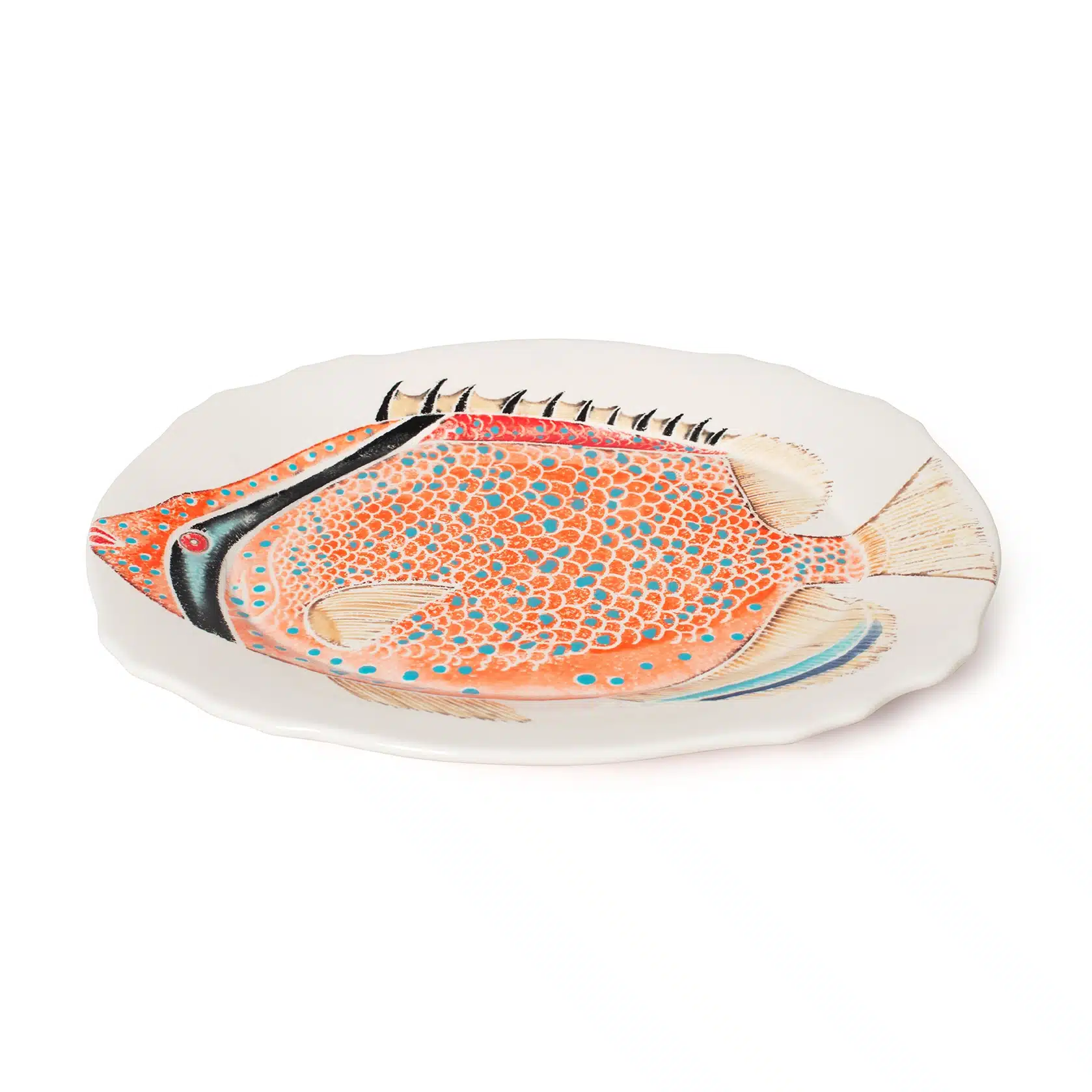 Bold, ornate, and brimming with character, the Douwing Princess platter mixes marine fantasy with the elegance of Rococo design. Inspired by the wild imagination of Louis Renard’s Fantastical Fish and the extravagance of 18th-century art, this hand-decorated Italian platter is a statement piece for the modern table or wall Material: Earthenware Size: L33.5 x W40.5 x H4.5cms Care: Hand wash only Each piece may have slight variations in design due to the production process.
