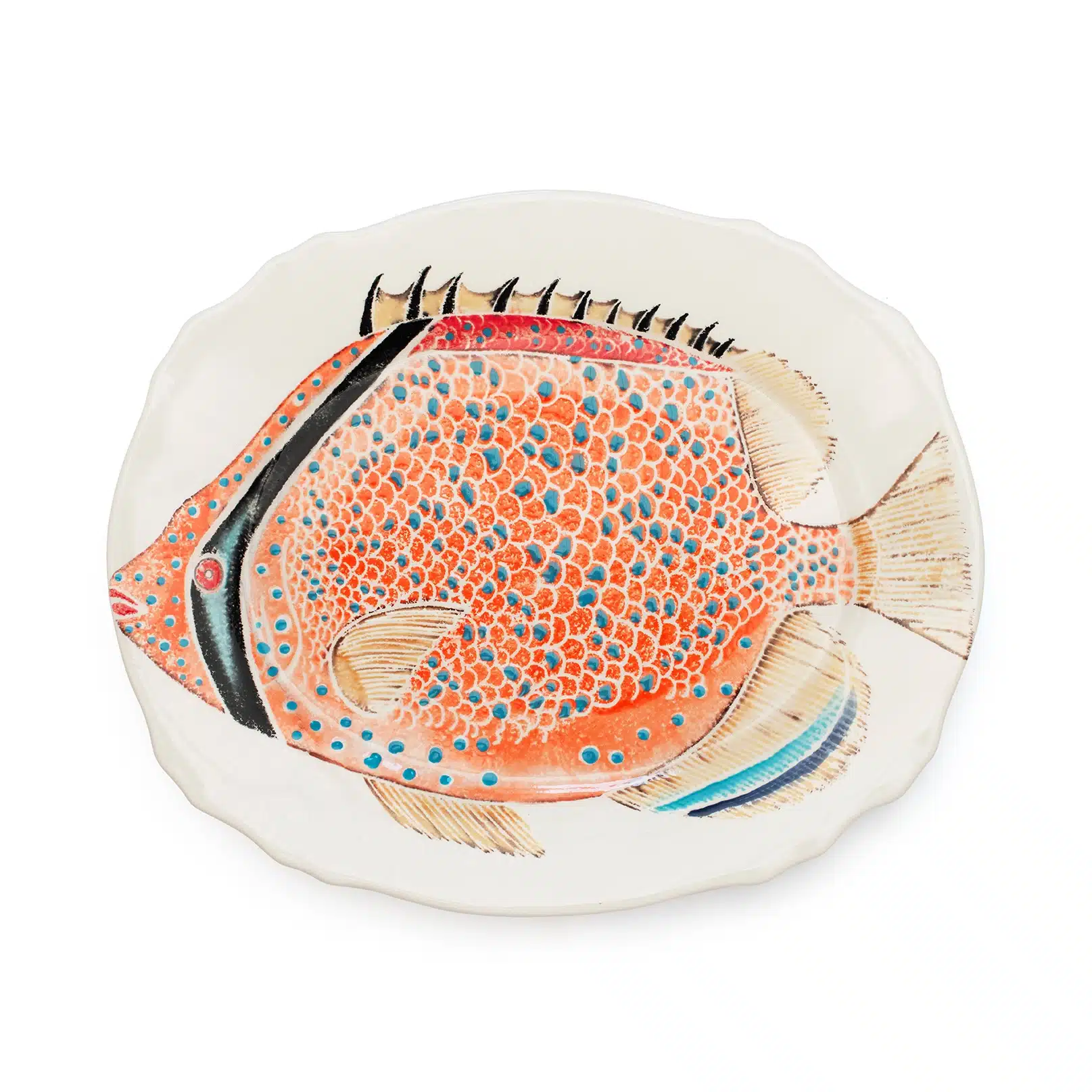 Bold, ornate, and brimming with character, the Douwing Princess platter mixes marine fantasy with the elegance of Rococo design. Inspired by the wild imagination of Louis Renard’s Fantastical Fish and the extravagance of 18th-century art, this hand-decorated Italian platter is a statement piece for the modern table or wall Material: Earthenware Size: L33.5 x W40.5 x H4.5cms Care: Hand wash only Each piece may have slight variations in design due to the production process.