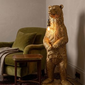 Antique Gold Standing Bear Floor Lamp