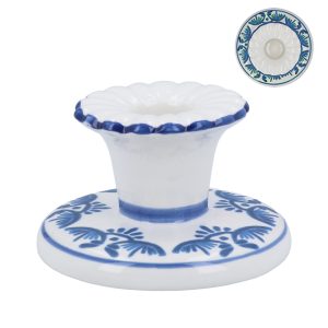 Gisela Graham Ceramic Candle Holder 6cm - Blue Folk