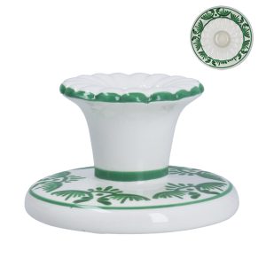 Gisela Graham Ceramic Candle Holder 6cm - Green Folk