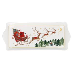 Gisela Graham New Bone China Rect Plate 33cm - Nostalgia Sleigh
