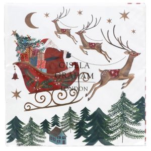 Gisela Graham Pack/20 Paper Napkins 16cm - Santa in Sleigh
