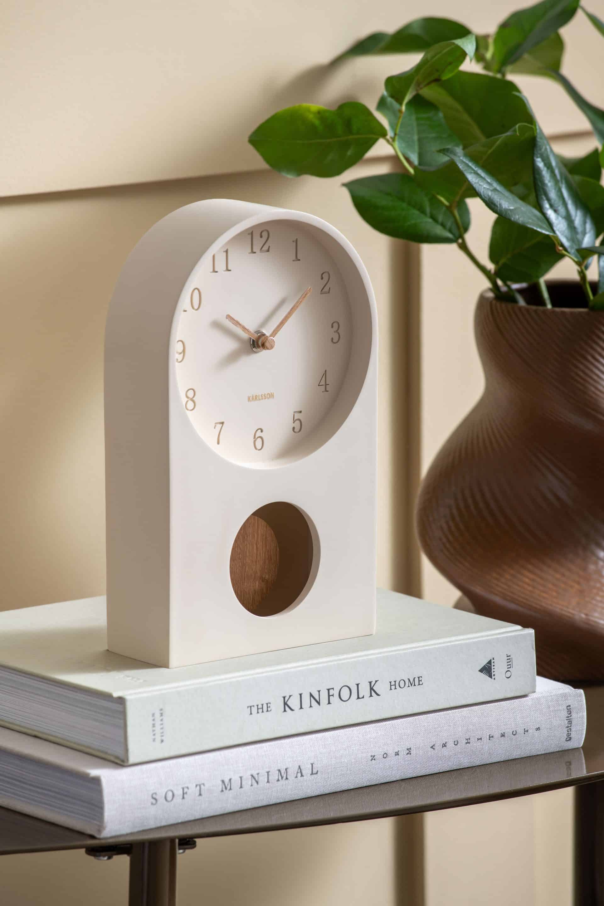 Karlsson Table Clock Paris Arch with Pendulum Off White