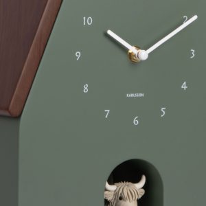 Karlsson Wall Clock Highland Cow Cuckoo Green