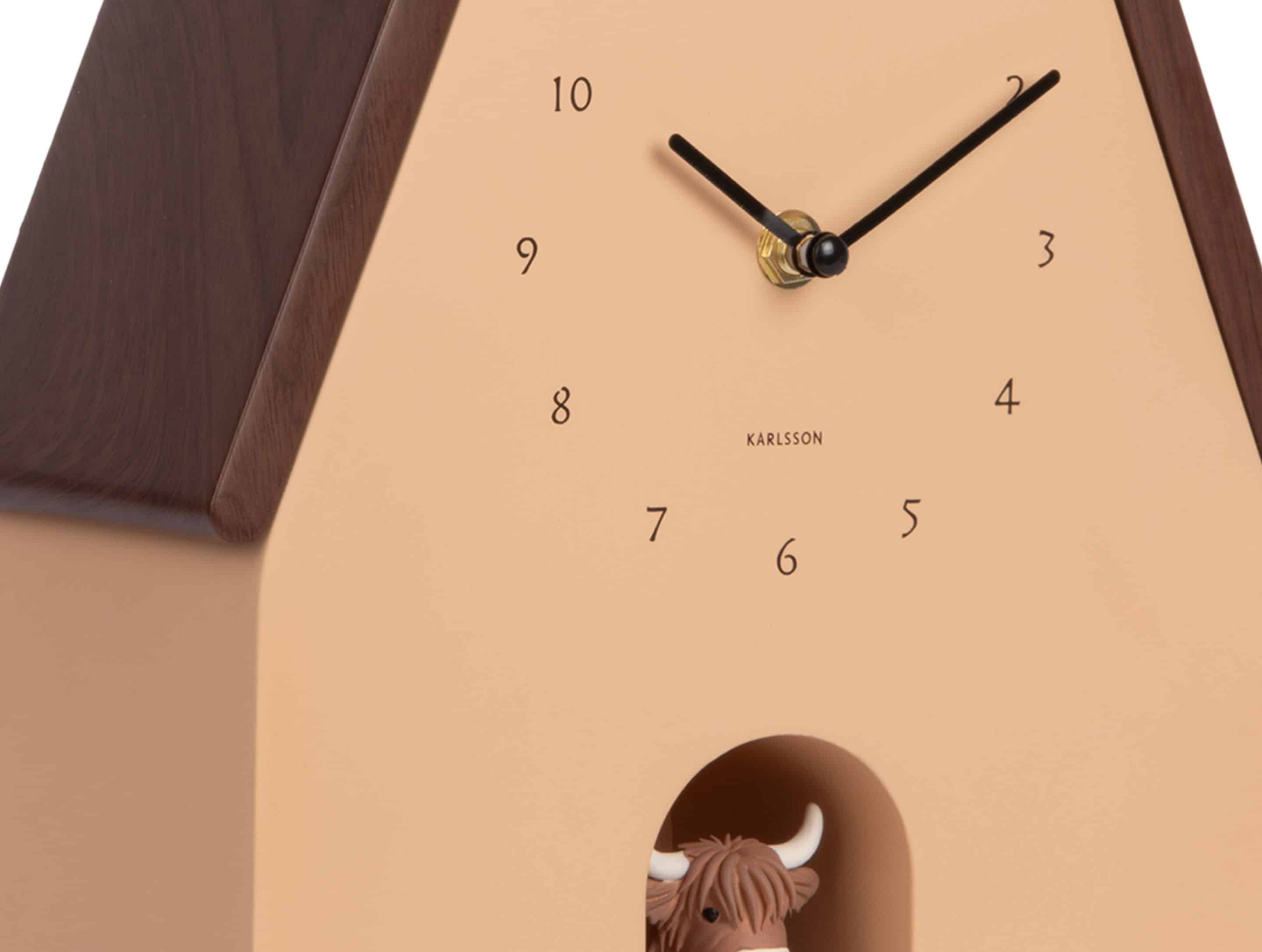 Karlsson Wall Clock Highland Cow Cuckoo Latte Brown