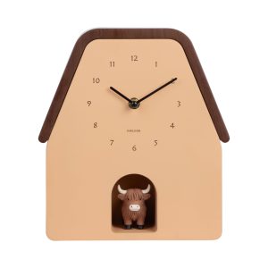 Karlsson Wall Clock Highland Cow Cuckoo Latte Brown