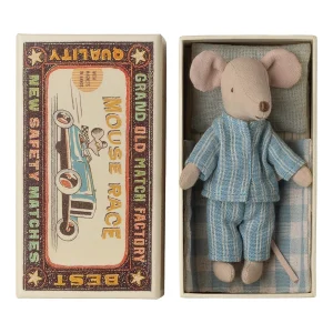 Alternative view of Maileg Big brother mouse in matchbox - Blue PJs