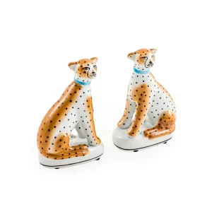 Pair of Ceramic Sitting Leopard Figures