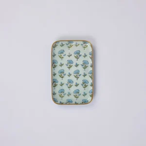 Paper Mirchi Boxed Decorative Enamelled Tray (Small) - Ditsy Floral Blue Stone