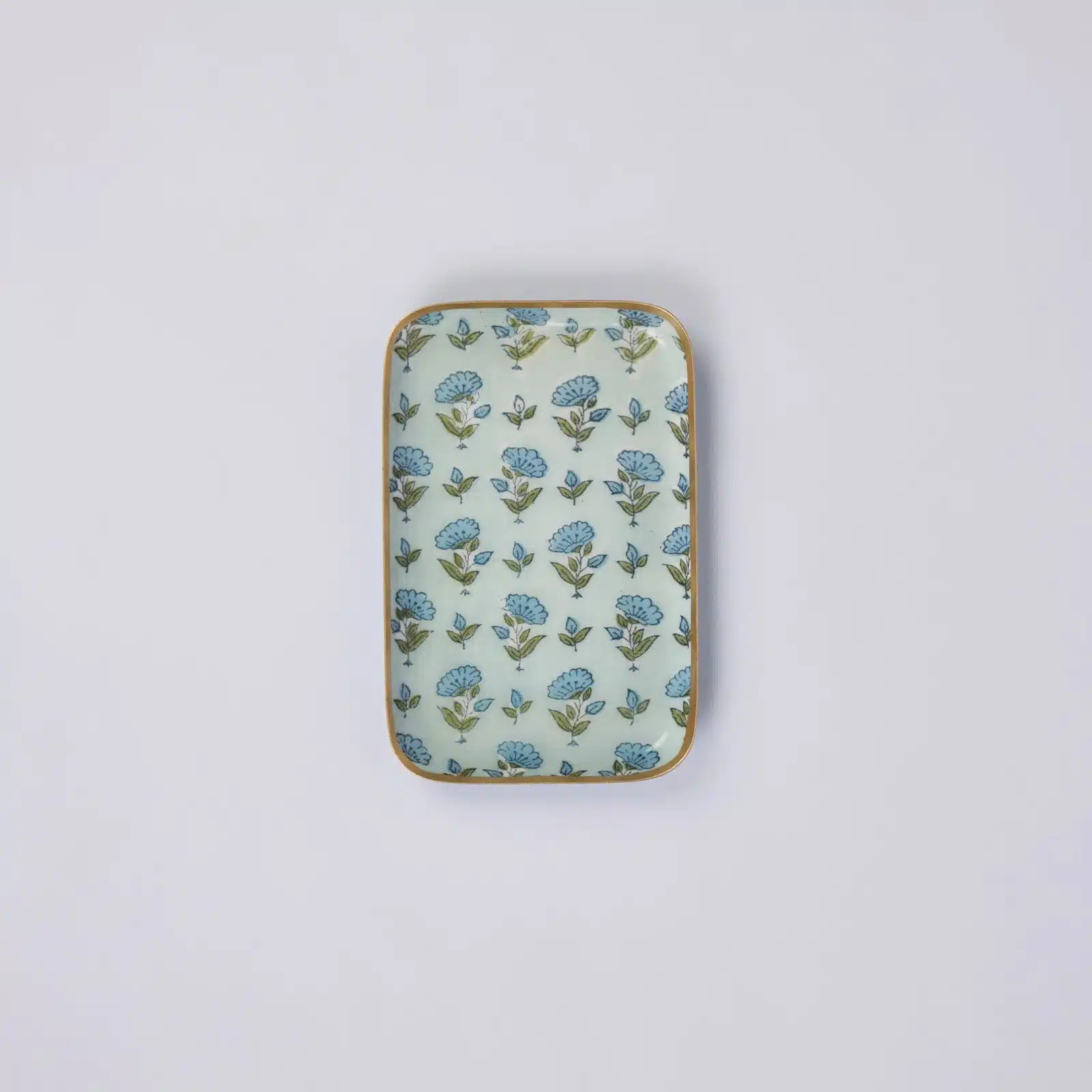 Paper Mirchi Boxed Decorative Enamelled Tray (Small) - Ditsy Floral Blue Stone