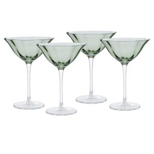 Set of 4 Green Fleur Coupe Glasses