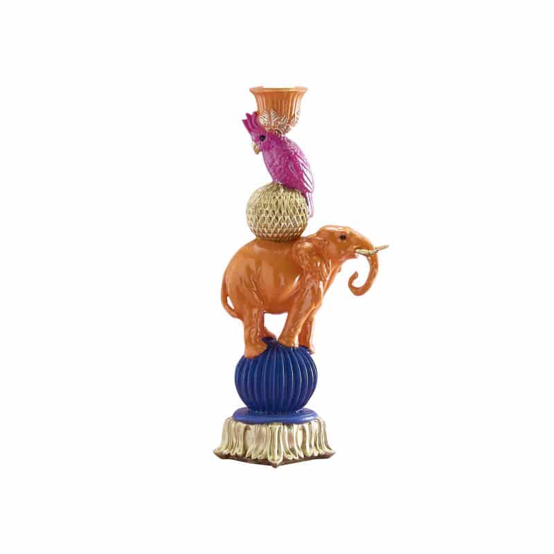 WERNS® Candleholder Elephant with Cockatoo, Hand-Painted