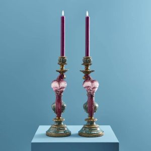 WERNS® Set of 2 parrot candle holders, pink-green