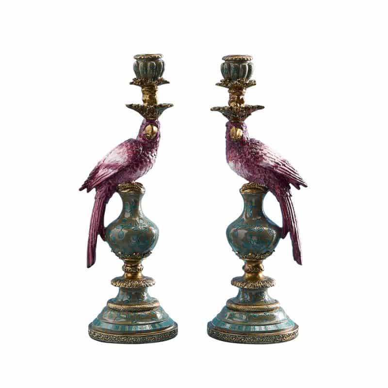 WERNS® Set of 2 parrot candle holders, pink-green