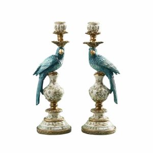 WERNS® Set of 2 parrot candle holders, turquoise-white