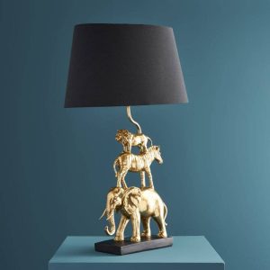 WERNS® Table lamp Lion, Zebra, Elephant, Gold