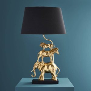 WERNS® Table lamp Lion, Zebra, Elephant, Gold