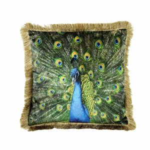 WERNS® Velvet cushion Pfau Peacock, green-gold
